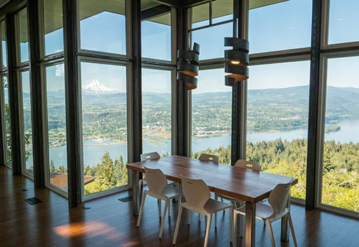 Indoor Outdoor Living Floor to Ceiling Black Windows in Dining Room, Window wall