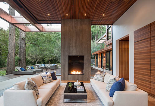Indoor Outdoor Living - Living Room with Large Sliding Door Open