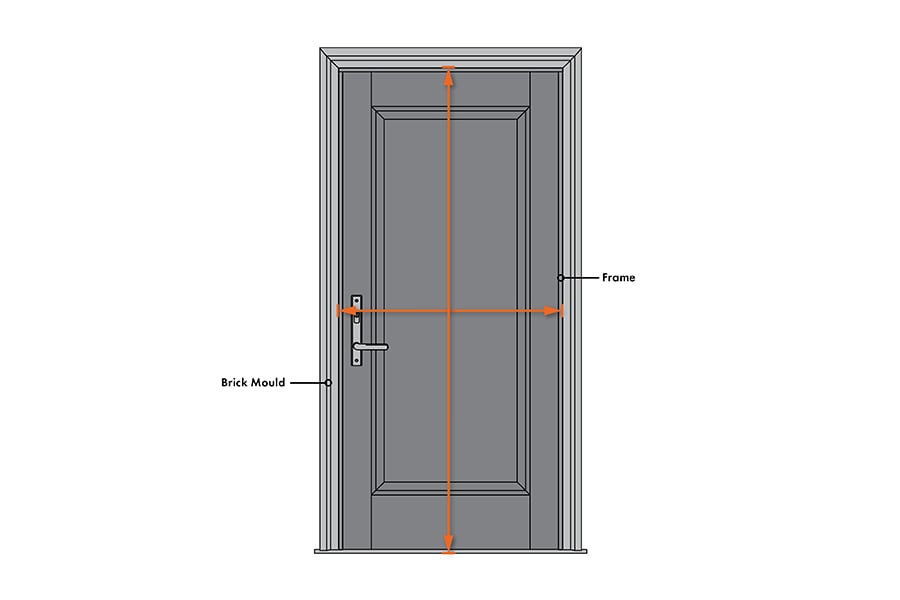 An illustration of a front door showing how to measure height and width.
